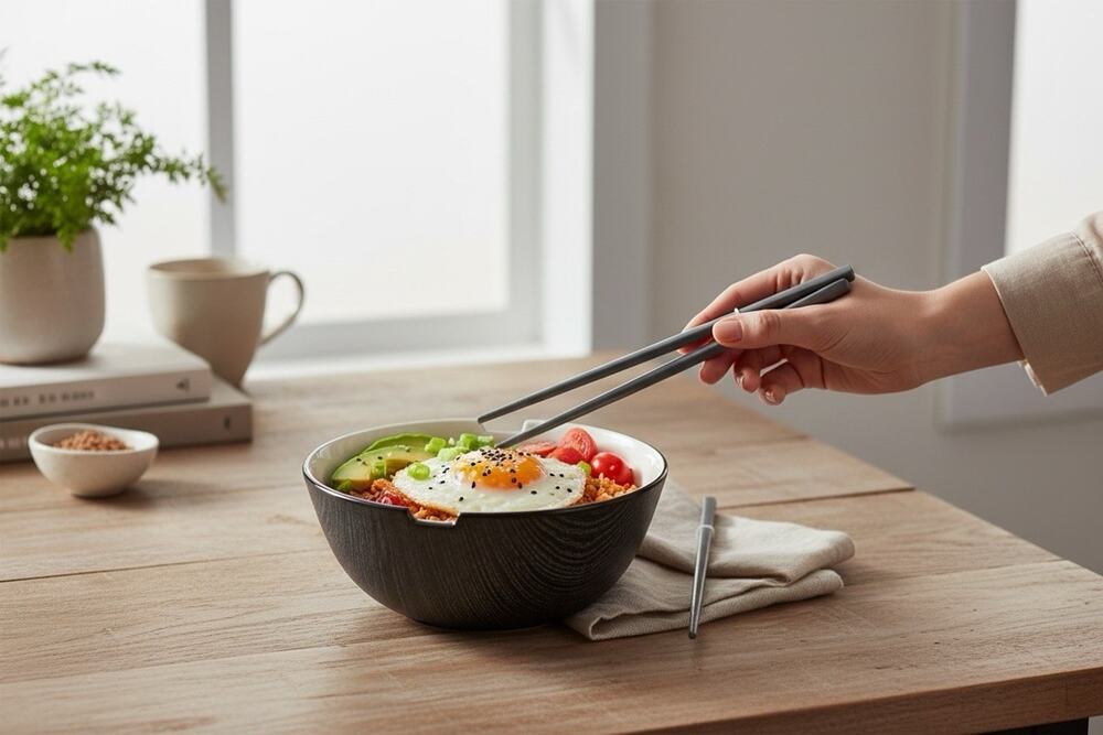 NWT Room Essentials Stoneware Bowl with Chopsticks Black White Target